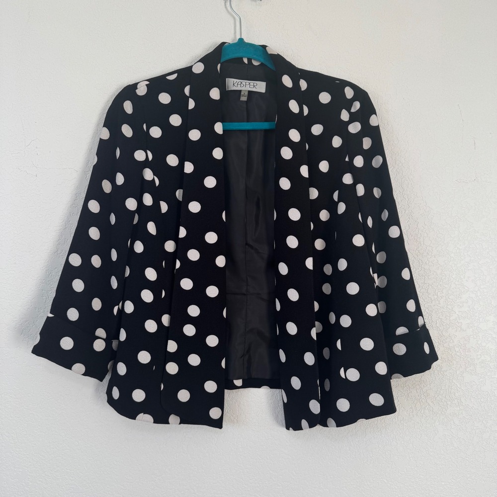 Kasper Women Black White Polka Dot Blazer Jacket Size 4